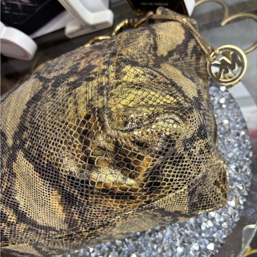 Michael Kors metallic gold snakeskin hobo shoulder bag EUC - Picture 12 of 13